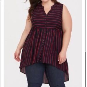 Lexie-Blue and red stripe Georgette Tunic Tank